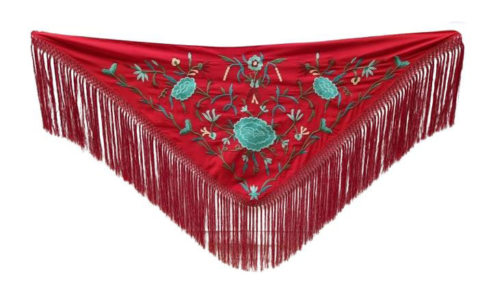 Flamenco Shawls Red Embroidered in Colours Roses Green Water